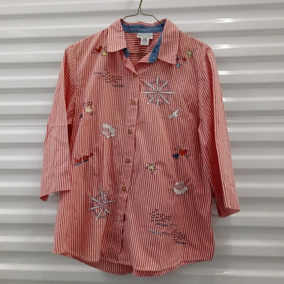 Graff Nautical Womens Button Up Top Tunic Large - Picture 1 of 8